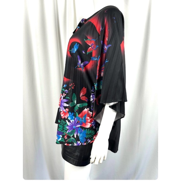 Vintage 70’s ‘Ms Tops of California Inc’ Floral Butterfly Kaftan Cape Blouse M/L - Picture 5 of 10